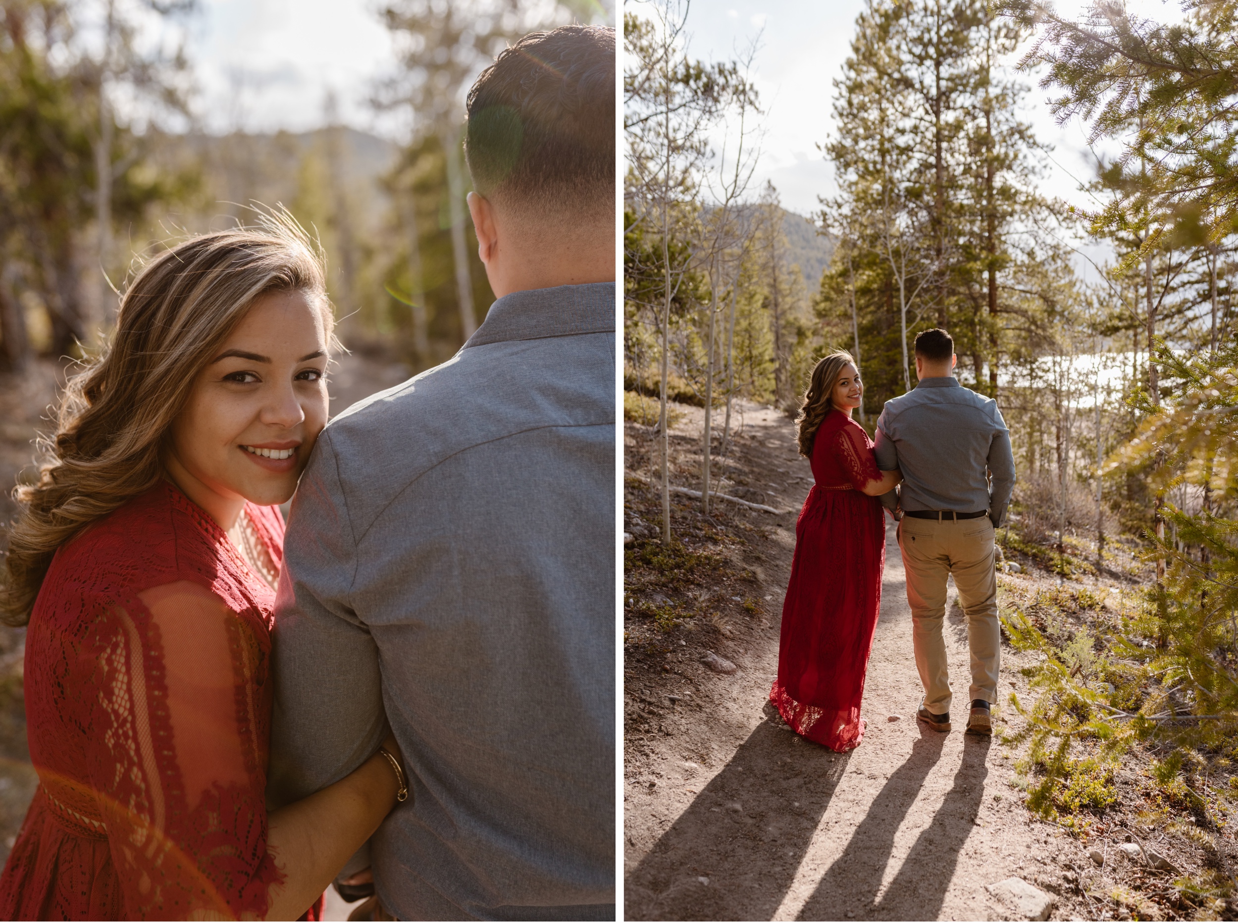 A couple poses for their Twin Lakes engagement photos at Twin Lakes, Colorado. Photo by Denver elopement photographer, Ashley Joyce Photography.
