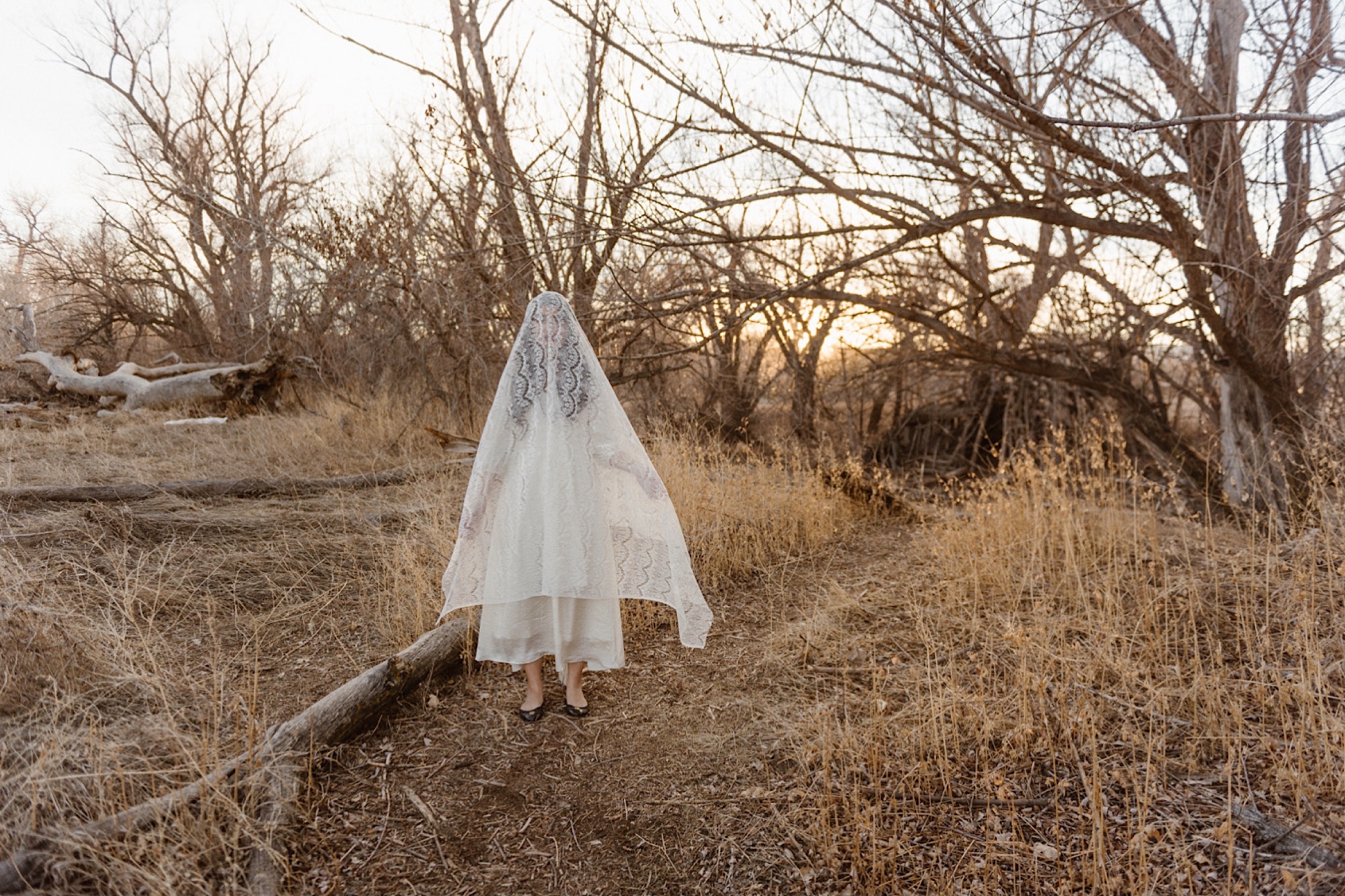 A Colorado elopement bride poses in her satin anti-bride wedding dress in Denver Colorado. Photo by Denver elopement photographer, Colorado elopement photographer, Ashley Joyce Photography 2021.
