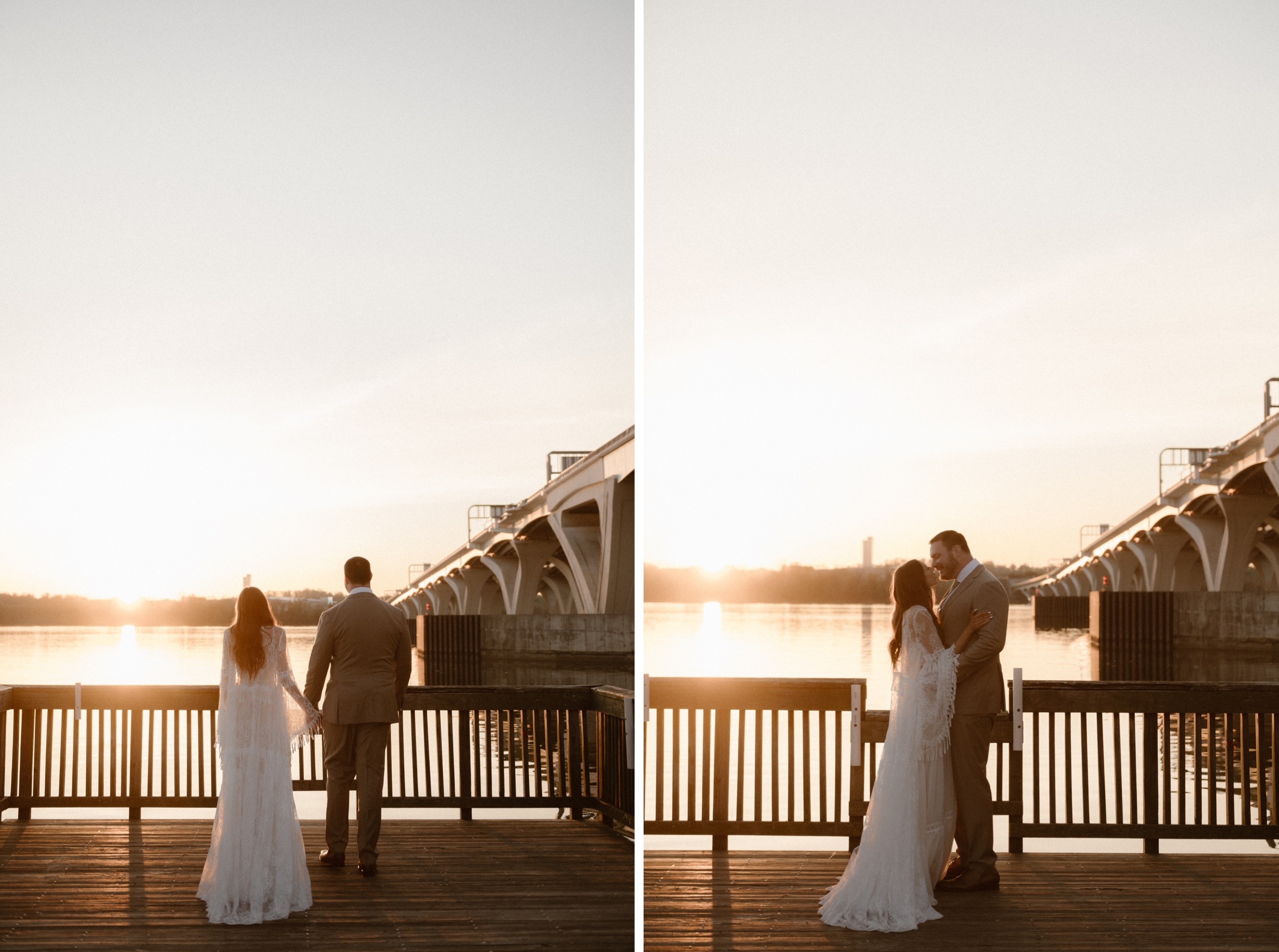 A married couple poses for their Alexandria, Virginia wedding anniversary photo session at Jones Point Park with Colorado photographer, Ashley Joyce Photography. Copyright Ashley Joyce Photography 2022.
