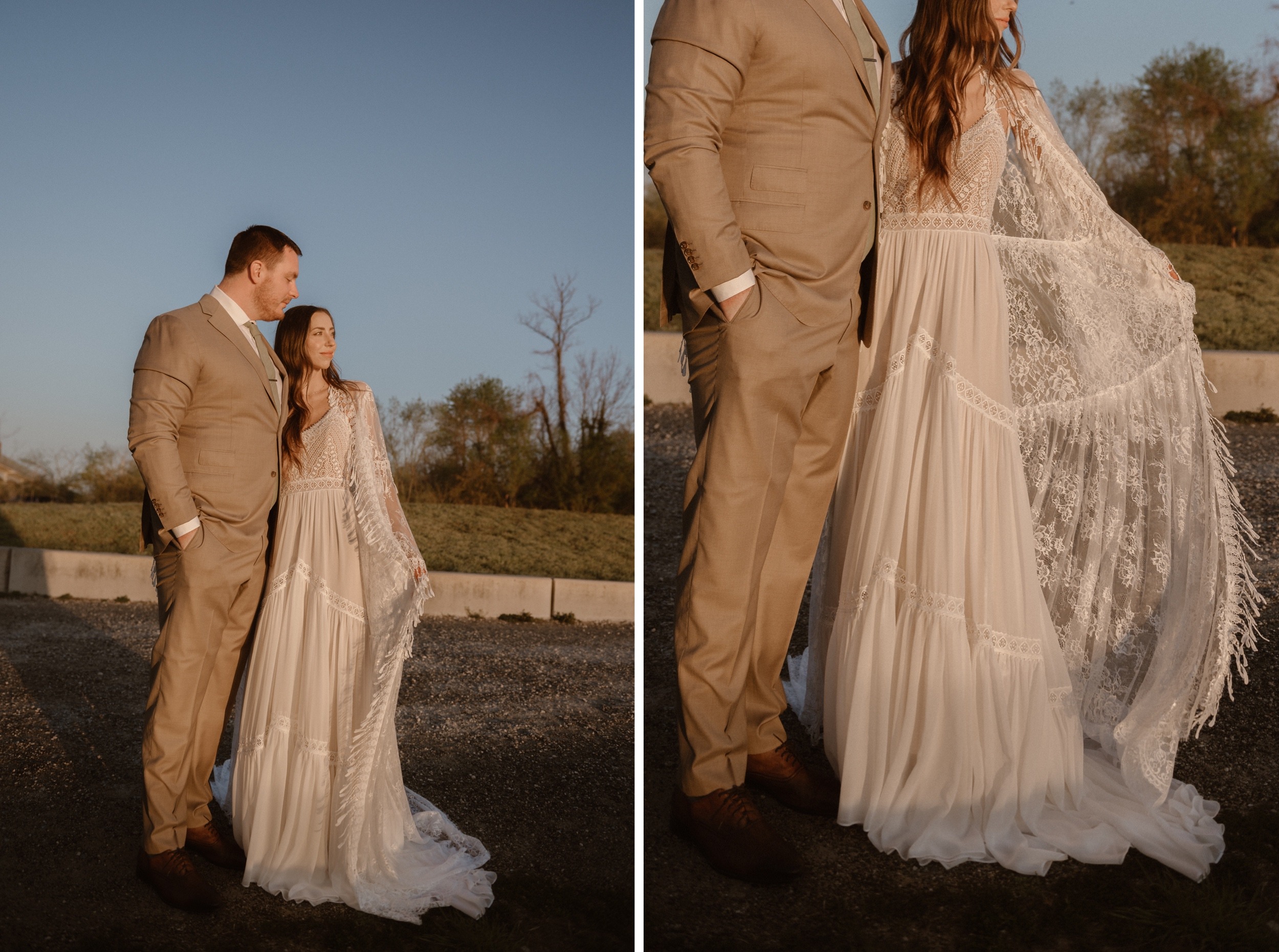 A married couple poses for their Alexandria, Virginia wedding anniversary photo session at Jones Point Park with Colorado photographer, Ashley Joyce Photography. Copyright Ashley Joyce Photography 2022.