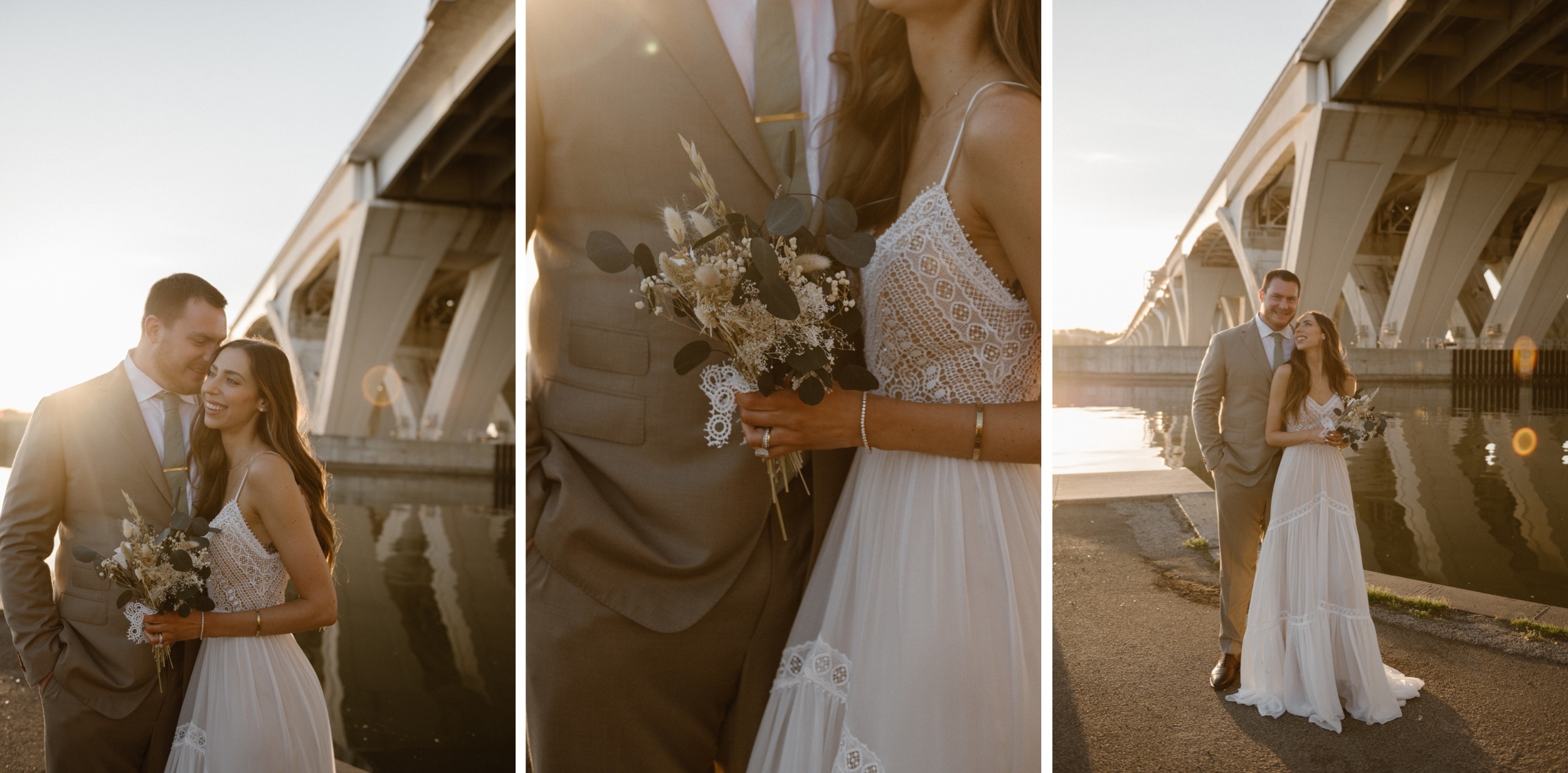 A married couple poses for their Alexandria, Virginia wedding anniversary photo session at Jones Point Park with Colorado photographer, Ashley Joyce Photography. Copyright Ashley Joyce Photography 2022.