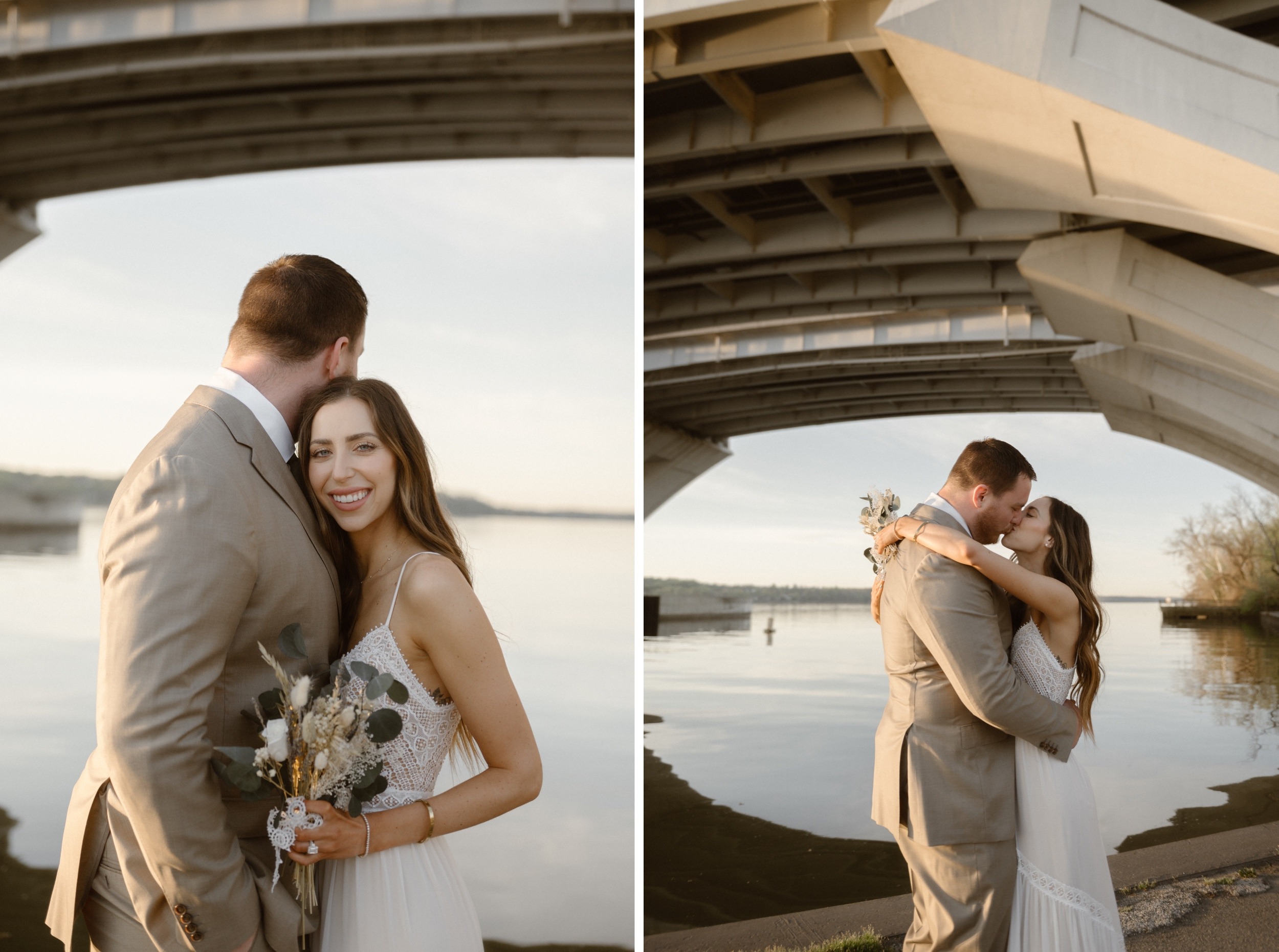 A married couple poses for their Alexandria, Virginia wedding anniversary photo session at Jones Point Park with Colorado photographer, Ashley Joyce Photography. Copyright Ashley Joyce Photography 2022.