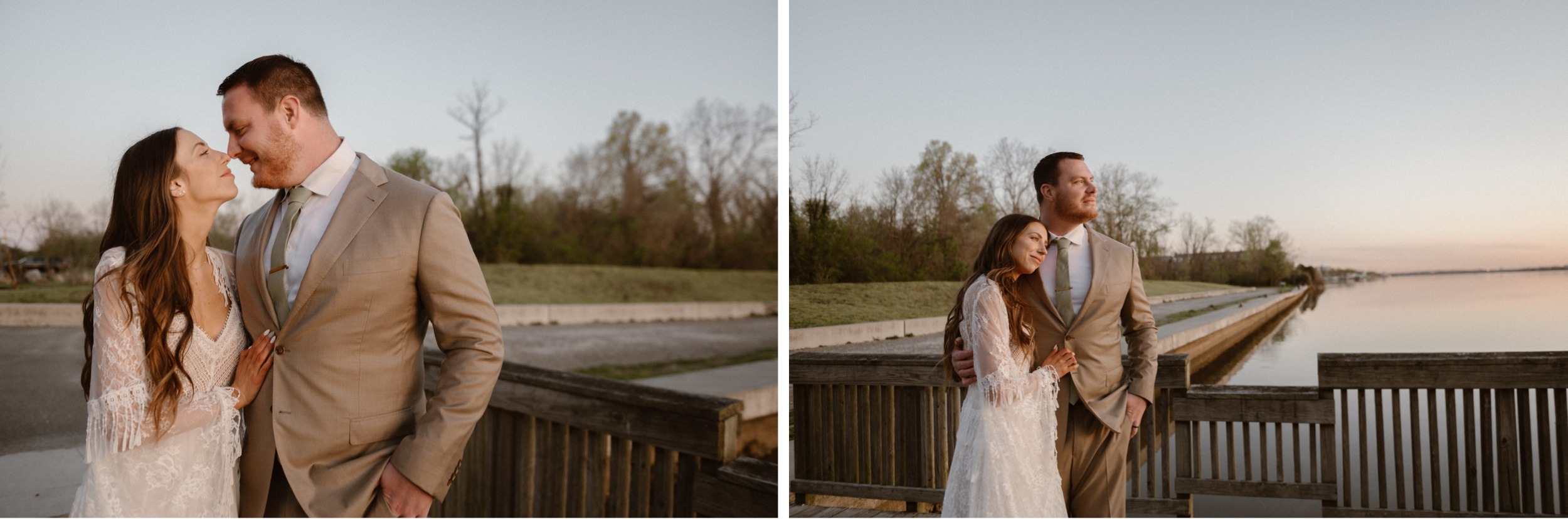 A married couple poses for their Alexandria, Virginia wedding anniversary photo session at Jones Point Park with Colorado photographer, Ashley Joyce Photography. Copyright Ashley Joyce Photography 2022.