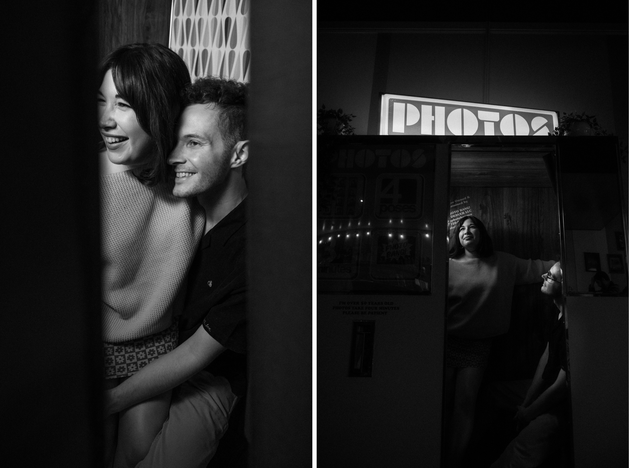 A fun engagement shoot at a bar in Denver. Sputnik, Denver bar engagement photos. Colorado engagement photos by Ashley Joyce.