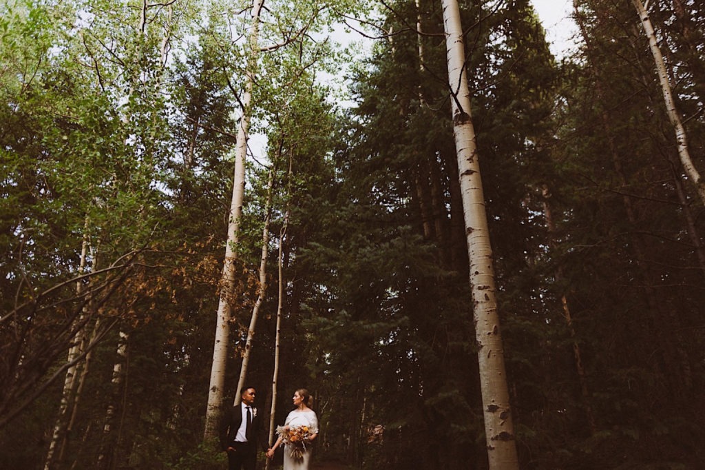 Bride and groom dancing in the woods in Colorado | Wedding portraits | Elopement portraits | Bride and groom elopement photos | Elopement wedding photos in Colorado | Colorado wedding photos | Colorado elopement photos | Elopement at Treehaus, Colorado | Treehaus Colorado | Colorado elopement | Treehaus elopement | Colorado elopement venue | Colorado mountain elopement venue | Unique elopement venue | Elopement venue in Colorado | Ashley Joyce Photography 2020