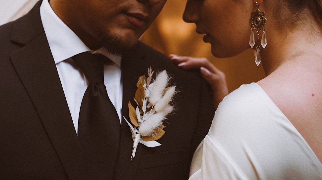 Close-up of bride and groom laughing together in front of wedding tent at Treehaus Colorado | Wedding portraits | Elopement portraits | Bride and groom elopement photos | Elopement wedding photos in Colorado | Colorado wedding photos | Colorado elopement photos | Elopement at Treehaus, Colorado | Treehaus Colorado | Colorado elopement | Treehaus elopement | Colorado elopement venue | Colorado mountain elopement venue | Unique elopement venue | Elopement venue in Colorado | Ashley Joyce Photography 2020