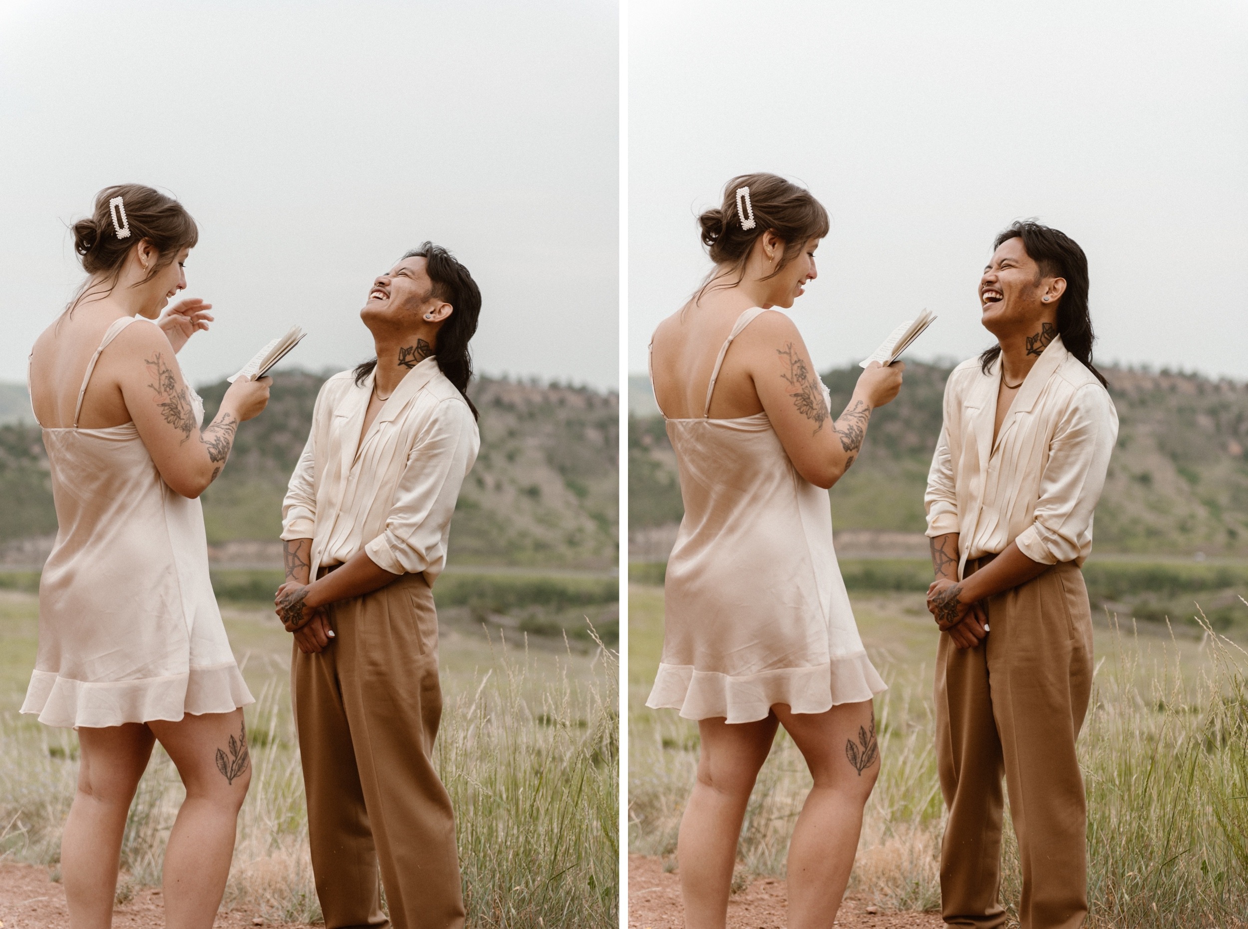 Colorado vow renewal in Morrison, Colorado. A Colorado married couple performs their vow renewal on a sunny summer day near Denver, Colorado. Photos by Denver elopement photographer, Ashley Joyce Photography, copyright 2022.