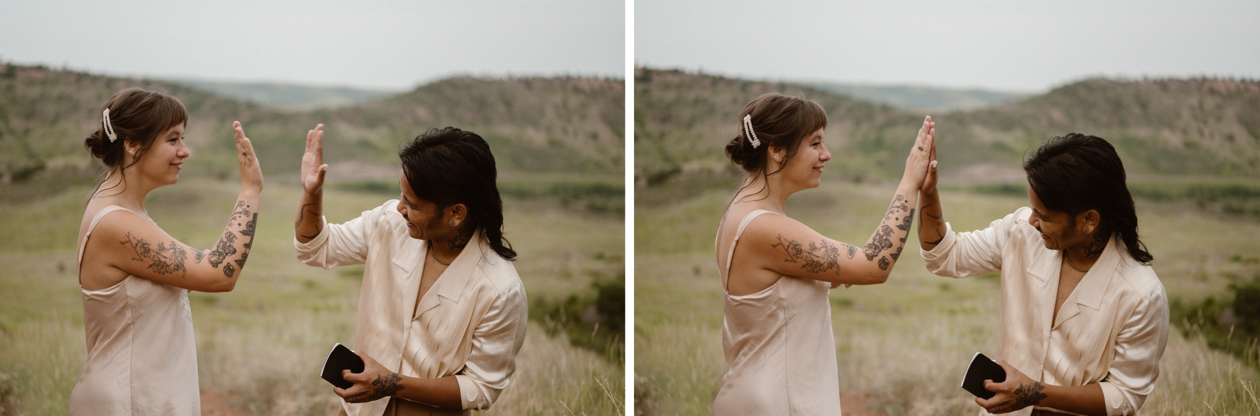 Colorado vow renewal in Morrison, Colorado. A Colorado married couple performs their vow renewal on a sunny summer day near Denver, Colorado. Photos by Denver elopement photographer, Ashley Joyce Photography, copyright 2022.