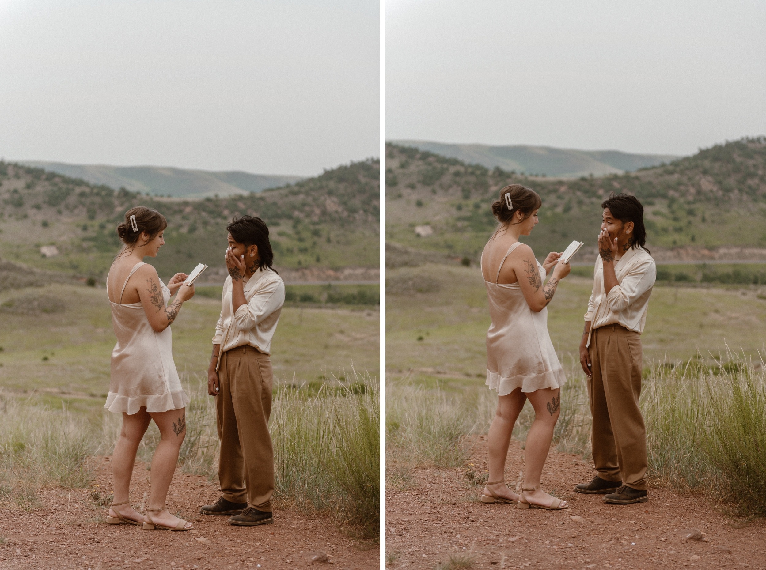 Colorado vow renewal in Morrison, Colorado. A Colorado married couple performs their vow renewal on a sunny summer day near Denver, Colorado. Photos by Denver elopement photographer, Ashley Joyce Photography, copyright 2022.