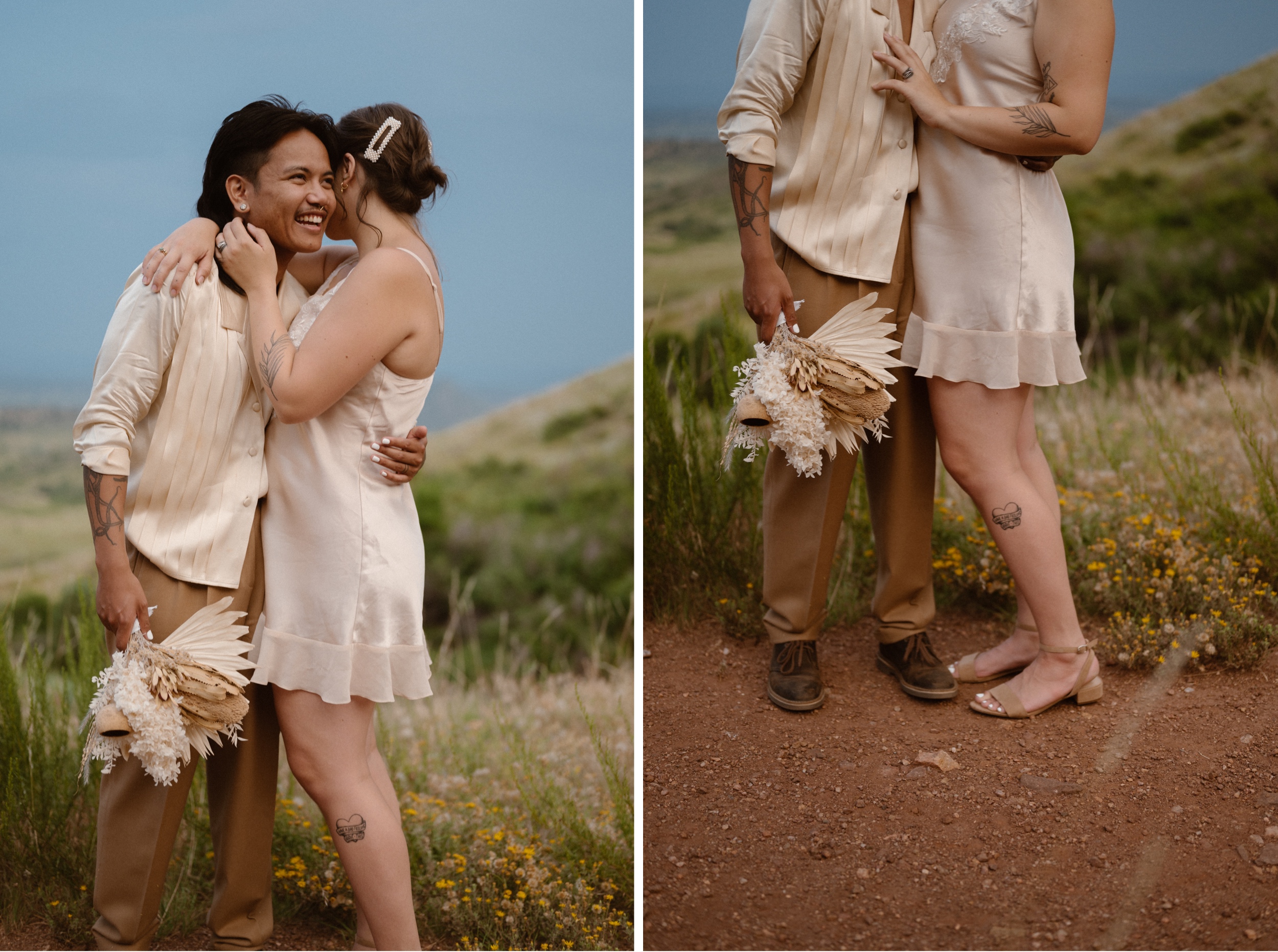 Colorado vow renewal in Morrison, Colorado. A Colorado married couple performs their vow renewal on a sunny summer day near Denver, Colorado. Photos by Denver elopement photographer, Ashley Joyce Photography, copyright 2022.