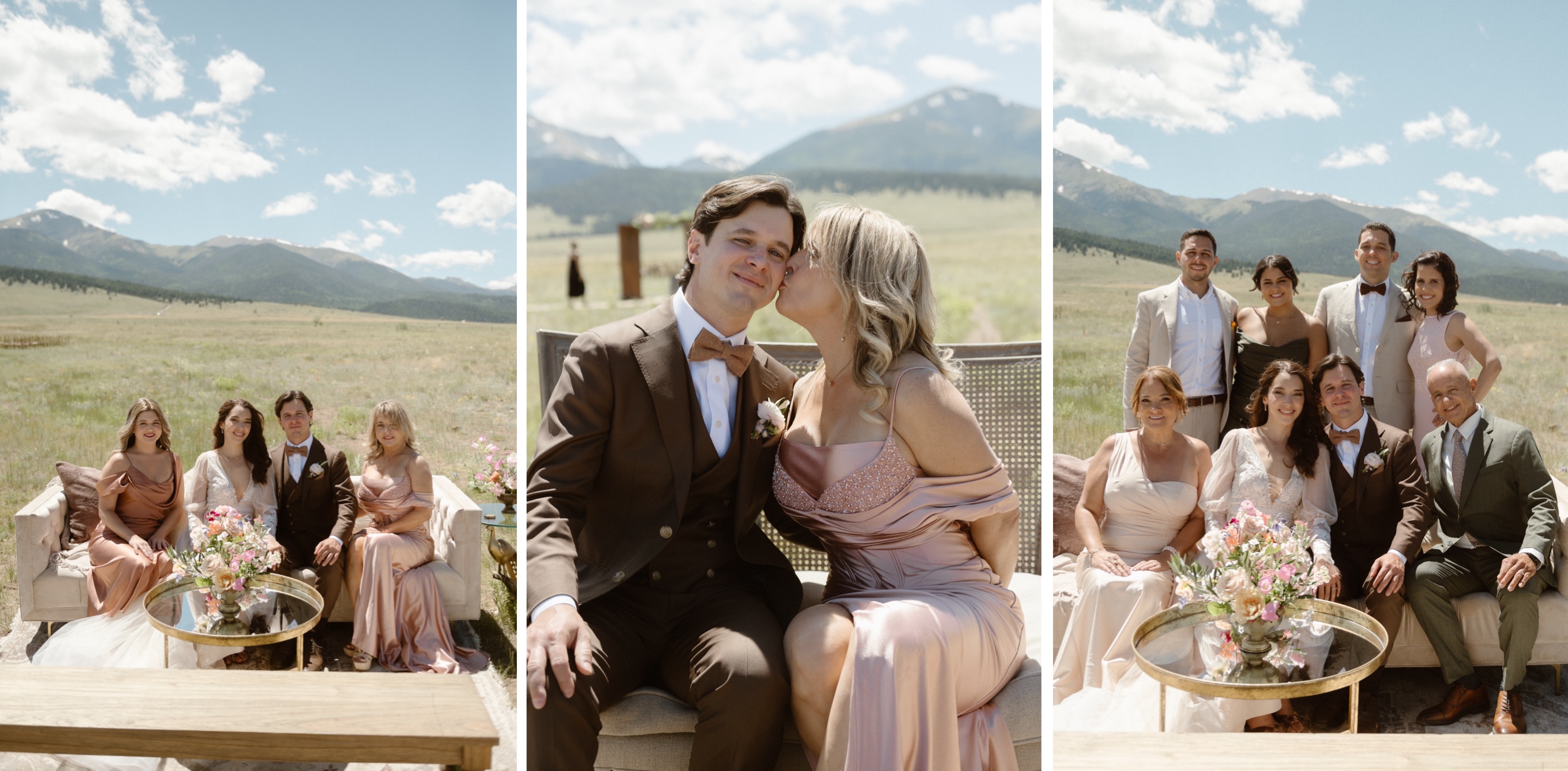 Three photos next to each other of family photos taken at Three Peaks Ranch. Photo by Colorado wedding photographer Ashley Joyce.