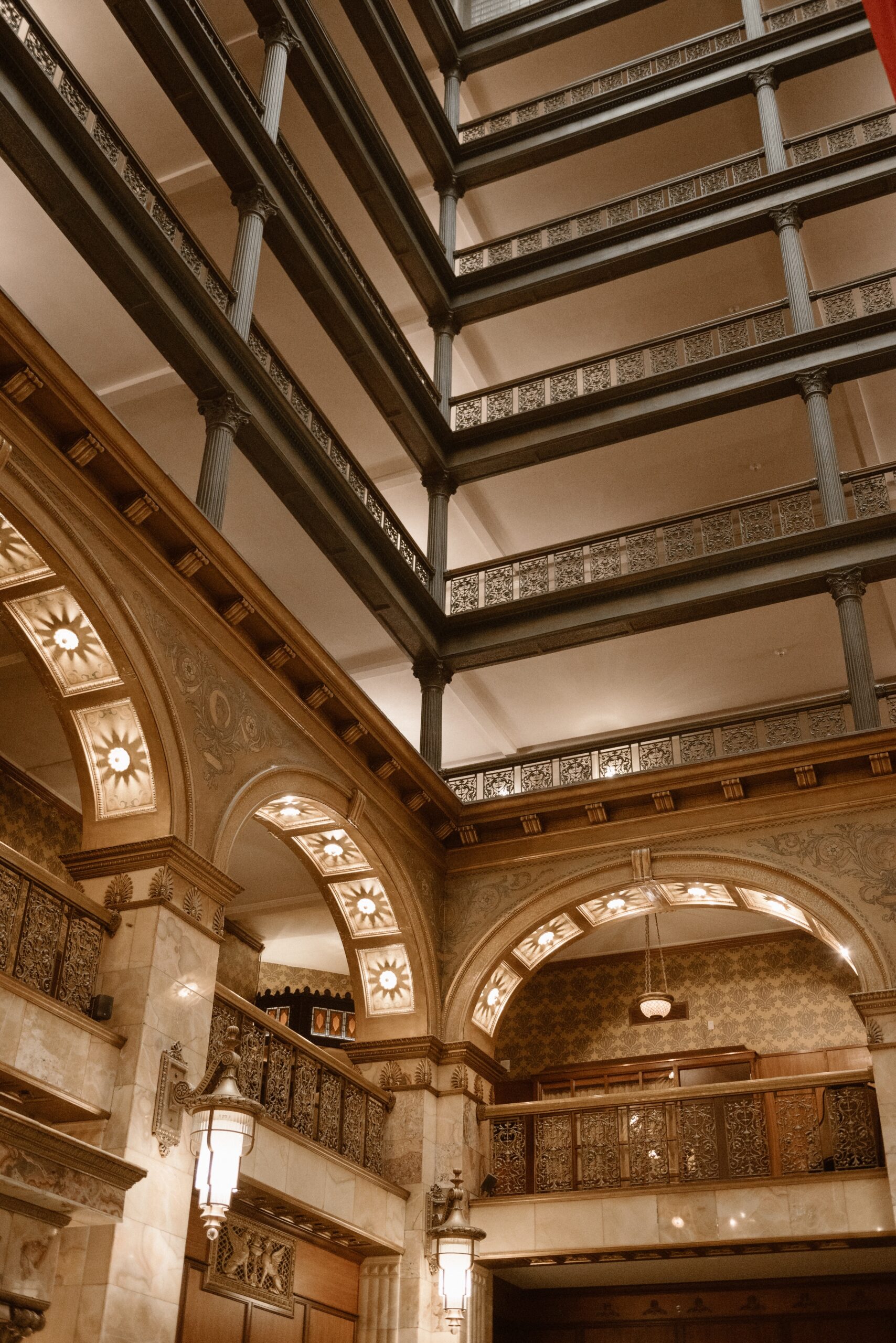 Architecture detail of the Brown Palace in Denver, Colorado. Photo by Denver wedding photographer Ashley Joyce.